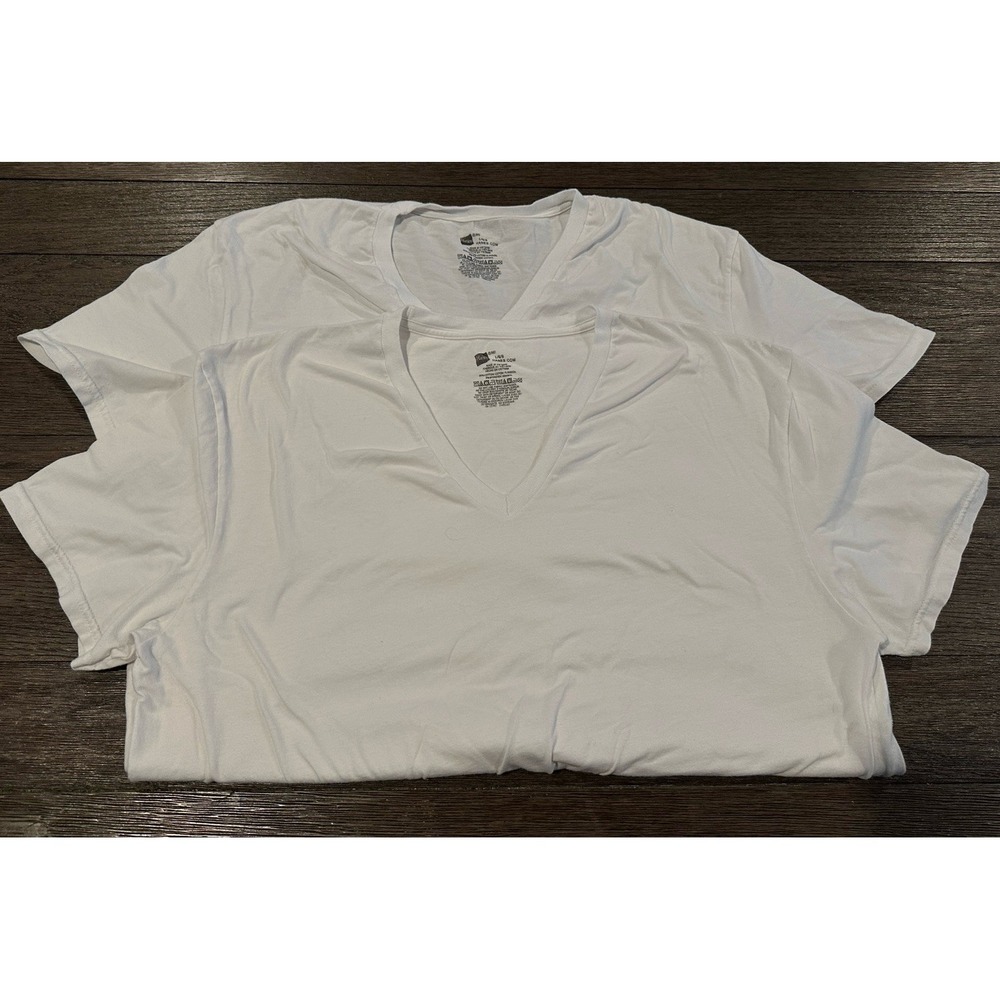 Hanes Plain Mens Cotton Stretch Vee V-Neck Tee T-Shirt Size Large Lot of 2